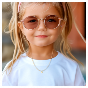 Girls Gold Mini Puff Heart Necklace