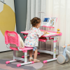 Kids Study Desk and Chair Set w/ Adjustable Height, Storage Drawer - Pink - Image 2