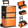 HOMCOM 3-Tier Tool Box with Wheels, Stackable Steel Toolbox - Image 2