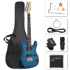 GST Stylish H-H Pickup Tiger Stripe Electric Guitar Kit with 20W AMP Bag Guitar Strap Blue - Image 2