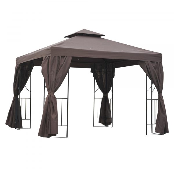 3x3 m Gazebo W/Side Panel-Brown