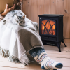 1850W Flame Effect Electric Free Standing Fireplace Fan Log Burning Stove -Black - Image 2