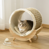 Elevated Cat House Kitten Bed Pet Shelter with Scratcher Cushion, Beige - Image 2