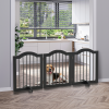 3 Panels Dog Gate w/ Support Feet Fence Safety Barrier Freestanding Wood Black - Image 2