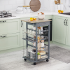 Kitchen Island Trolley w/ 4 Baskets 2 Side Racks Drawer Dark Grey - Image 2