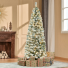 6 Feet Prelit Artificial Snow Flocked Christmas Tree Warm LED Light Green White - Image 2