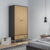 Wardrobe Cabinet Wood Grain 90x50x190cm-Grey/Oak - Image 2