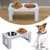 Raised Pet Feeder Elevated Double Staninless Steel Bowls Stand Water White - Image 2