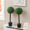 HOMCOM Set of 2 Potted Artificial Plants Boxwood Ball Trees Outdoor, 60cm - Image 2