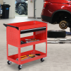 3-tier Tool Trolley Cart Roller Cabinet Storage Box Lockable Casters Red - Image 2