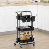 3-Tier Utility Cart, Serving Trolley with Mesh Baskets Removable Boxes, Black - Image 2
