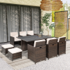 11pc Rattan Garden Dining Set 10 Cube Sofa 6 Chairs 4 Footrests & 1 Table - Image 2