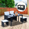 5 PCs Rattan Garden Furniture Wicker Weave Sofa Set Dining Table Chair Footrest - Image 2