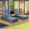 Garden Rattan Furniture 3 PC Sun Lounger Recliner Set & Side Table Patio Wicker - Image 2