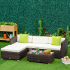 5PC Rattan Furniture Set Wicker Sofa Glass Tempered Tea Table & Cushion Pillows - Image 2