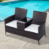 2-Seater PE Rattan Outdoor Garden Bench w/ Centre Table - Image 2