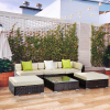 6 PC Rattan Sofa Coffee Table Set Sectional Wicker Weave Furniture - Image 2
