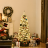 5 Feet Prelit Artificial Snow Flocked Christmas Tree Warm LED Light Green White - Image 2
