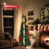 6 FT Fully Decorated Pre-lit Christmas Tree, Pop Up Artificial Xmas Tree with 80 Warm Lights Battery Operated and Red & Golden Ornaments for Home Office Store Holiday Deco - Image 6