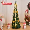 6 FT Fully Decorated Pre-lit Christmas Tree, Pop Up Artificial Xmas Tree with 80 Warm Lights Battery Operated and Golden & Silver Ornaments for Home Office Store Holiday Deco - Image 6