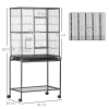 Rolling Bird Cage w/ Detachable Stand, Storage Shelf, Wood Perch, Food Container - Image 3