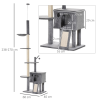 238-270cm Floor to Ceiling Cat Tree Tower w/ Scratching Post Hammock House Grey - Image 3