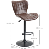 Set of 2 Adjustable Height Swivel Bar Chairs in PU Leather with Backrest Brown - Image 3