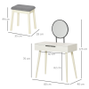 Dressing Table Vanity Set Makeup Desk with Round Mirror Cushioned Stool White - Image 3