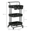 3-Tier Utility Cart, Serving Trolley with Mesh Baskets Removable Boxes, Black - Image 3