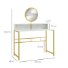 Dressing Table with Round Mirror, Vanity Makeup Desk Faux Marble Texture White - Image 3