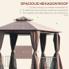 Hexagon Gazebo Patio Party Tent Outdoor Garden Shelter 2 Tier Roof & Side Panel - Image 3