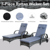 Garden Rattan Furniture 3 PC Sun Lounger Recliner Set & Side Table Patio Wicker - Image 3