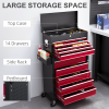 HOMCOM Rolling Tool Chest Lockable Roller Cabinet with with 14 Drawers Red - Image 3