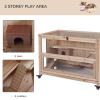 3-Tier Wooden Hamster Cage, Roden Small Animals Hutch, Ladders, Natural Wood - Image 4