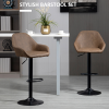 Set of 2, Swivel Barstools Footrest Backrest, PU Leather and Steel Brown - Image 4