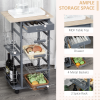 Kitchen Island Trolley w/ 4 Baskets 2 Side Racks Drawer Dark Grey - Image 4