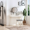 Dressing Table Vanity Set Makeup Desk with Round Mirror Cushioned Stool White - Image 4