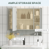 kleankin Bathroom Mirror Cabinet, Wall Mounted 3 Doors and Cupboards, Grey - Image 4