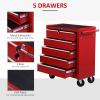 HOMCOM Tool Trolley with 5 Drawers Steel Tool Chest on Wheels with Handle Red - Image 4