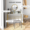 Dressing Table with Round Mirror, Vanity Makeup Desk Faux Marble Texture White - Image 4