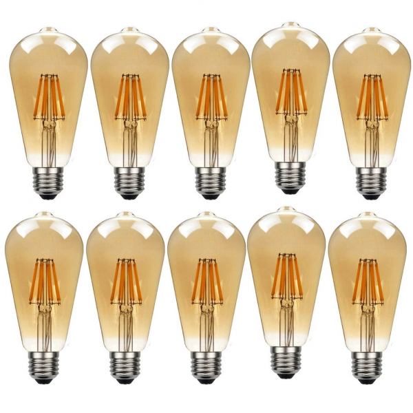 10Pack E27 LED Edison Dimmable Vintage Amber Glass Warm white 2700K Light Bulb