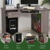 L-Shaped Corner Computer Desk & 2-Tier Side Shelves Wide Table Top Grey - Image 5