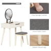 Dressing Table Vanity Set Makeup Desk with Round Mirror Cushioned Stool White - Image 5