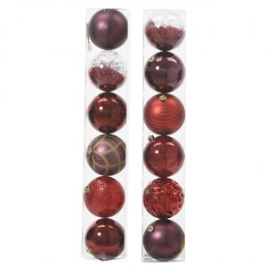 Shatterproof Assorted Design Christmas Red Bauble Pack of 6 15cm - Christmas