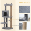 104cm Deluxe Cat Activity Tree w/ Scratching Posts Ear Perch House - Grey - Image 6