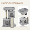 Cat Rest & Play Activity Tree w/ 2 House Cushion Perch Scratching Post Grey - Image 6