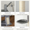 238-270cm Floor to Ceiling Cat Tree Tower w/ Scratching Post Hammock House Grey - Image 6