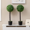 HOMCOM Set of 2 Potted Artificial Plants Boxwood Ball Trees Outdoor, 60cm - Image 6
