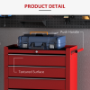 HOMCOM Tool Trolley with 5 Drawers Steel Tool Chest on Wheels with Handle Red - Image 6