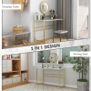 Dressing Table with Round Mirror, Vanity Makeup Desk Faux Marble Texture White - Image 6